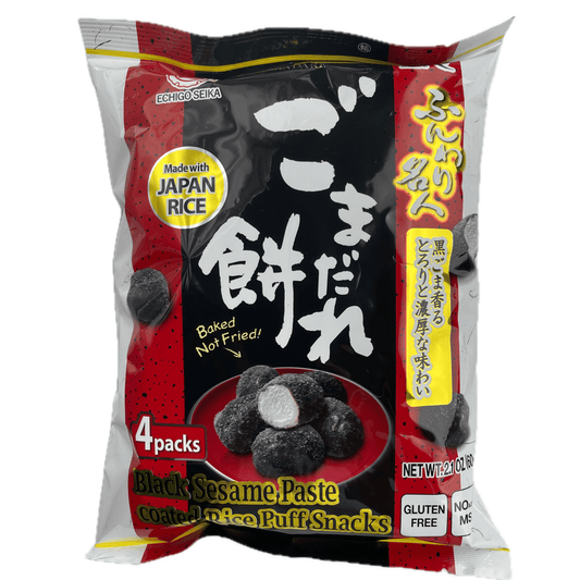 Echigo Seika Funwari Meijin Black Sesame 60g (4packs) / 越後製菓 ふんわり名人 ごまだれ餅 60g (４袋入) - RiceWineShop