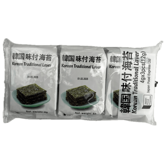 JFE Korean Traditional Laver Seasoned Nori Seaweed 4g x 3pcs / JFE 韓国海苔 4g x 3袋 - RiceWineShop